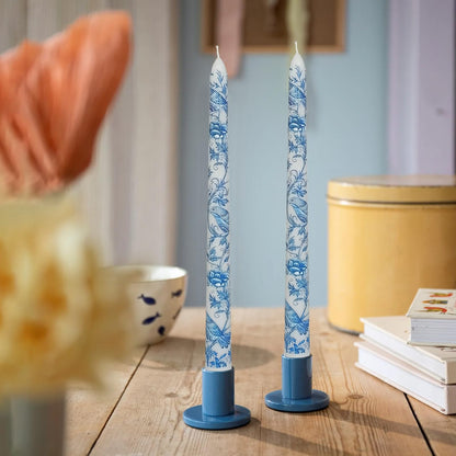 Floral Taper Candles 10 Inch Tall Unscented Handmade Blue and White Mandarin Duck Print Long Burning Elegant Candlesticks for Wedding Dinner Home Decor