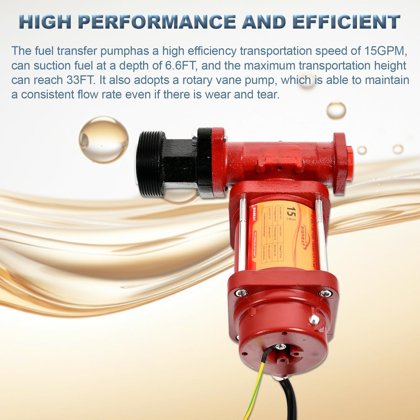 BIGREAT 15GPM 12V DC Fuel Transfer Pump with 13 Feet Discharge Hose, Automatic Nozzle,Cast Iron Heavy Duty Premium Transfer Pump Kit For Gasoline, Diesel, Kerosene, Ethanol & Methanol Blends