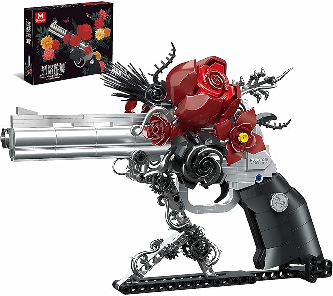 Gothic Rose Mechanical Display Building Blocks Set Black &amp Silver Floral Art Sculpture Model Kit Dark Goth Romance Desk Shelf Decor Gift for Valentine’s Day