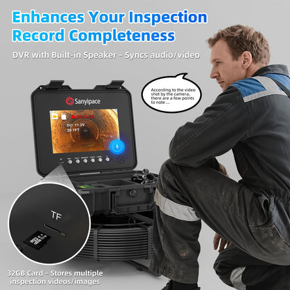 Sanyipace Sewer Camera 230FT/70M with Locator, Self-Leveling Drain Camera with 10.1" Screen, Pipe Inspection Camera 512Hz, DVR with Speaker, Distance Counter, 1080P Plumbing Camera with 12PCS Lights