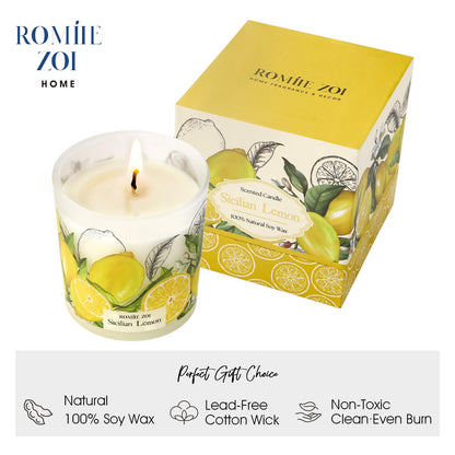 ROMIIE ZOI Scented Candle - Sicilian Lemon- 6oz Aromatherapy Soy Wax Jar Candle for Home, Gifts for Women - 170g