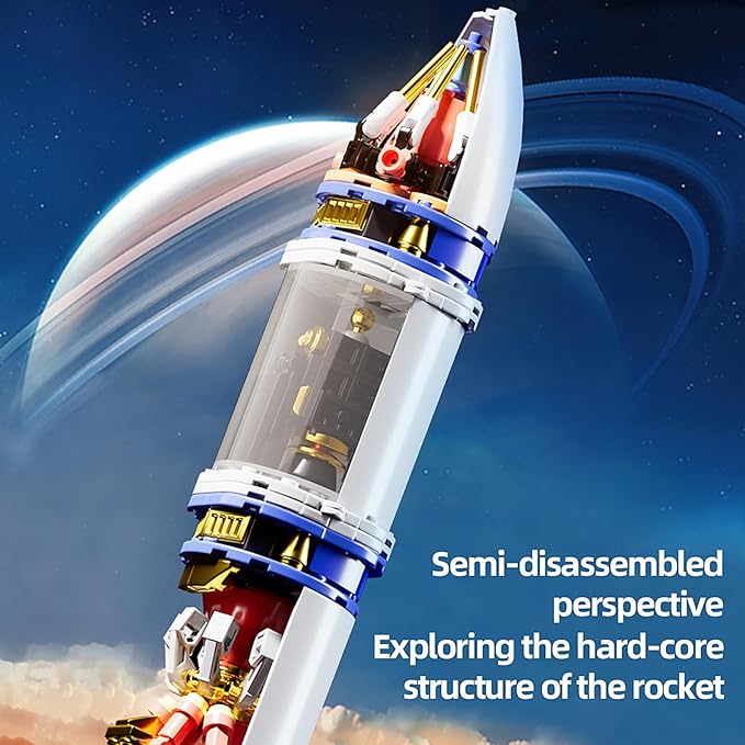 Mechanical Space Rocket Building Set - 1099Pcs DIY Model Rocket Building Blocks Set Space Shuttle Collectible Display Model Set with Launch Stand home Office Decor Birthday Gifts for Adults Boys