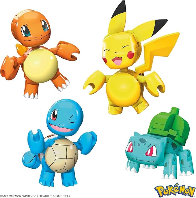 MEGA Pokémon Building Toys Set Kanto Region Team with 130 Pieces 4 Poseable and Articulated Characters 2 Inches Tall for Kids