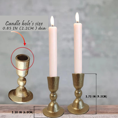 Antique Brass Iron Taper Candle Holders - Candlestick Holder for Weddings, Dining, and Parties, Candle Stand Set of 2