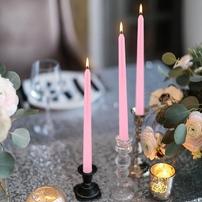 50-Pack Pink 10-Inch Taper Candles: Unscented Dripless Candlesticks with 8-Hour Burn Time - Elegant Dinner Candles for Valentine's Day, Romantic Dinners, Wedding Centerpieces, & Special Event Decor