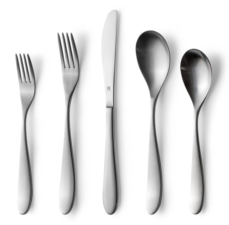 Danialli Matte Silverware Set, 18/10 Stainless Steel Satin Flatware, Modern Brushed Finish Cutlery, Dishwasher Safe & Durable, Built to Last (60-Piece, Marettimo)
