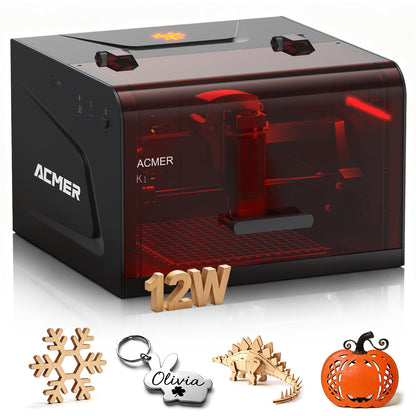 ACMER Laser Engraver Machine, K1 Desktop 12000mW Compact Laser Engraving Machine, 150×150mm Work Area, 0.08mm Fine Engraving Spot, Laser Cutter for Wood, Plywood, Acrylic, DIY Crafts & Small Business