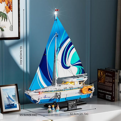 FUNWHOLE Sailboat La Brisa Lighting Building-Bricks Set - City Yacht 1640 Pcs Collection Display Set for Adults and Technic Lovers