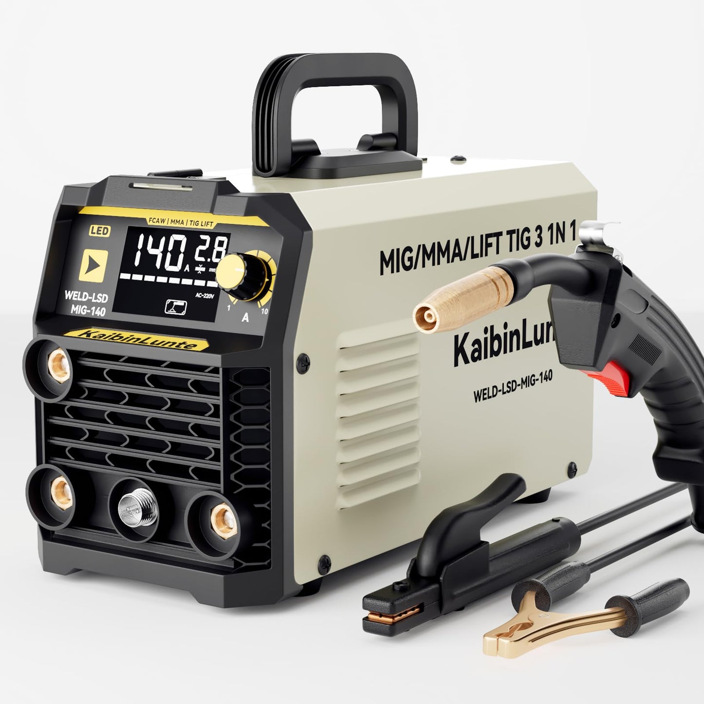 140A MIG Welder,Gasless/Lift TIG/MMA 3 in 1 Multi-process Synergic Control Welding Machine LED Digital Display 110V/220V Dual Voltage