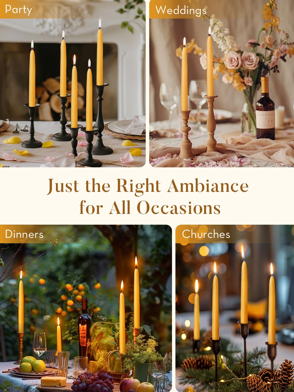 Beeswax Candle Set -96 Pack Tea Lights + 24 Pack Taper Candles + 6 Pack Pillar Candles | Unscented Dripless Smokeless Clean Burning Long Lasting Candles