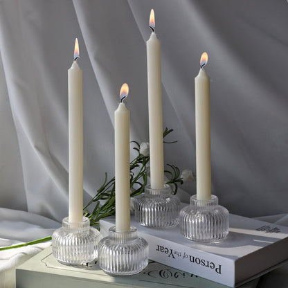Woho Candle Stick Candle Holder Set of 4, Clear Taper Candle Holders for Wedding Table Centerpiece, Ribbed Glass Votive Candle Holders for Christmas Party Home Decor