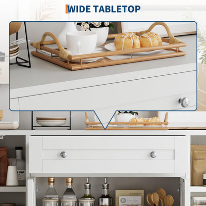 Garvee Sideboard Buffet Cabinet with Storage, Modern Wooden Credenza Storage Cabinet with Drawer and 4 Doors, Freestanding Coffee Bar for Living Room, Kitchen, Dining Room, White