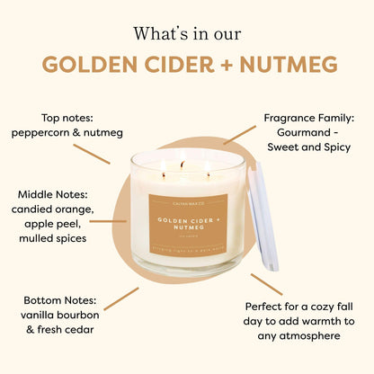 Calyan Wax Co. Golden Cider & Nutmeg 3 Wick Scented Candle - 43 Hour Burn - Luxury 3 Wick Soy Candles - Clean Soy Wax Candles - Long Lasting Large Glass Jar Candle for Home - 14.9oz
