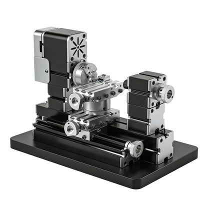 ZHRUI Mini Metal Lathe 60W 12,000 RPM, 4-Axis All-Machine Tool for Soft Metal Wood Acrylic Plastic, Precision Micro Lathe with Safety Guard Quick Indexer 0.02mm Scale (Gold Silver Aluminum Copper)