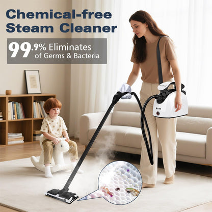 Steam Cleaner, Handheld Steamer with 21 Accessories, 248°F High-Temperature Steam for Floors, Grout, Tiles, Carpet, Cars - Portable 1.08L Tank, Child Lock, Chemical-Free Cleaning