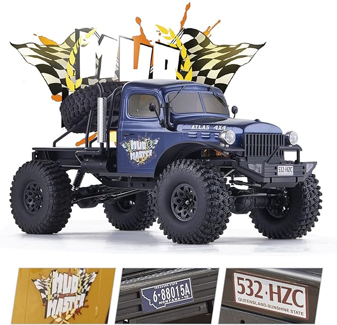 BEEZRC RocHobby 1/10 Scale Atlas RC Truck 4WD 2.4GHz RC Crawler RS RC Offroad Car Hobby Grade RC Remote Control car with Vehicle Transmitter for Adults(Blue)