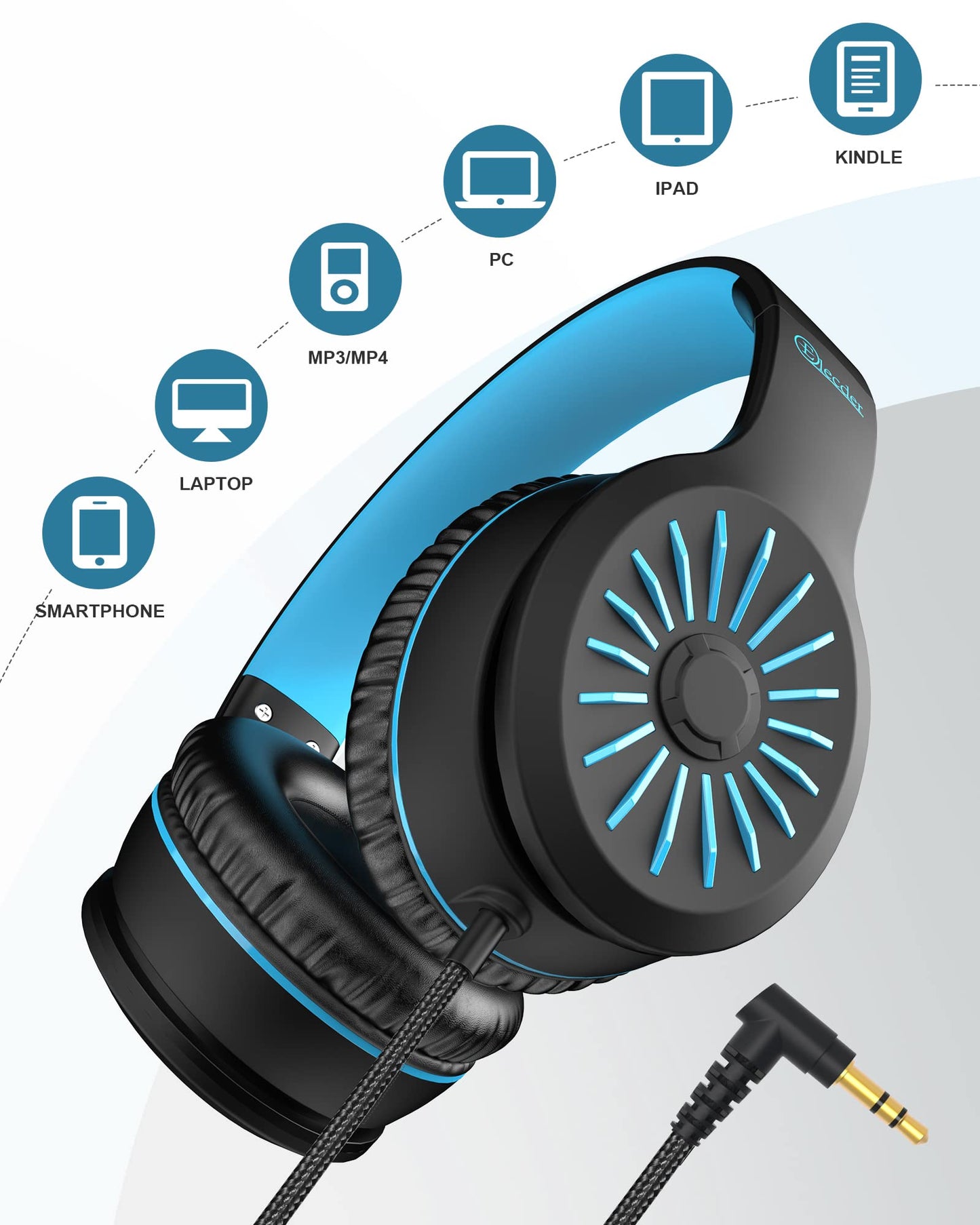 ELECDER i45 On-Ear Headphones with Microphone, Foldable Stereo Bass, 1.5M No-Tangle Cord, 3.5MM Jack, Portable Wired Headphones for School, Kids, Teens, Smartphones, Tablet, Travel - Black