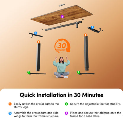 FEZIBO Standing Desk, 55 × 24 Inches Electric Height Adjustable, Sit Stand Up, Computer Office Desk with Splice Board, Black Frame/Rustic Brown TOP