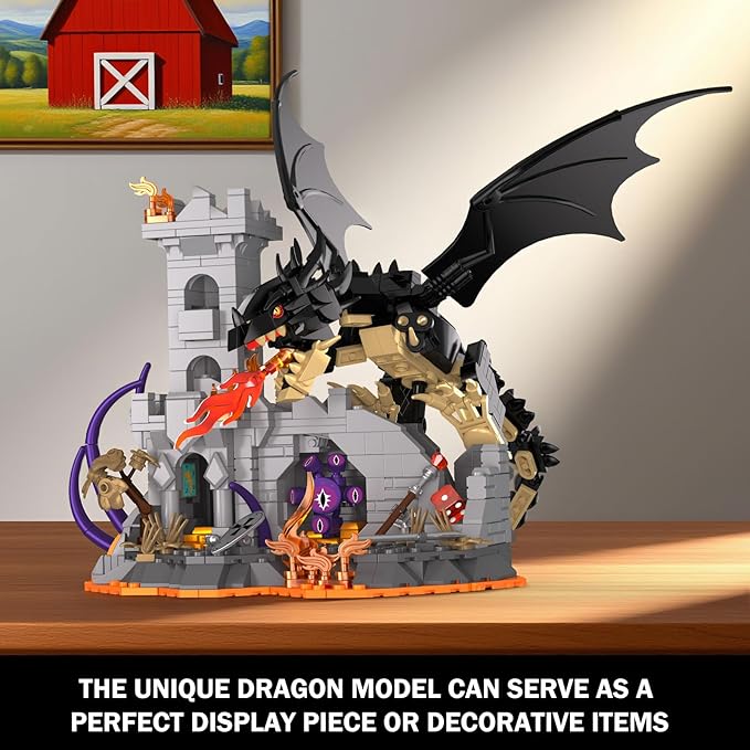 Dragon Fire Castle Building Blocks Set for Adults Boys Girls - Creative Dragon Fire Castle Building Toy Halloween Decor Home Office Collect and Display Models Birthday Gifts (919 Pieces