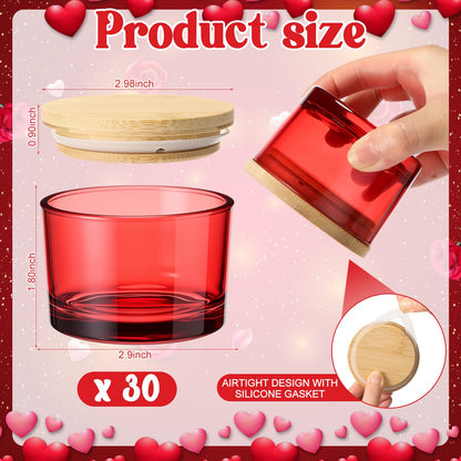 Acellegic 30 Pack 4.73 OZ Thick Candle Jars for Making Candles, Candle Jar, Wide Mouth Glass Empty Jars with Bamboo Lids for Making Candles, Bulk Container Dishwasher Safe (Red)