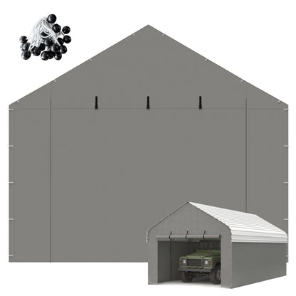 ELUZENE Metal Carport Zipper Door Heavy Duty for 12x20 Metal Carport, Waterproof & UV Protected, Easy Assembly with Ball Bungees, Grey (Door Panel Only, 1 Pack)
