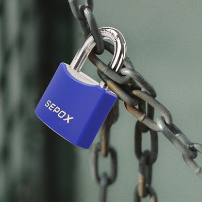 SEPOX® Large Outdoor Padlock, Heavy Duty 50mm 2" All-Weather Keyed Padlock - Solid Steel Body with 3pcs Keys, Waterproof Blue Cover, Ideal for Gates, Fences, Chain, Gym Lockers, Toolboxes & Sheds