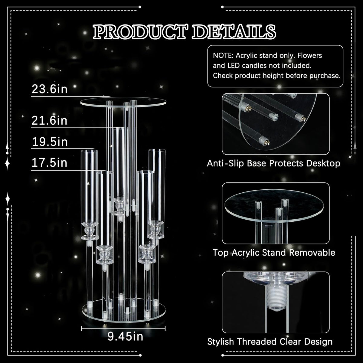 4PCS Acrylic Candelabra Centerpieces for Tables,2-in-1 Clear 5 Arm Candelabras &Flower Stand for Wedding Centerpieces,Acrylic Centerpieces Stand for Birthday Party Event Decor Fit LED Candle