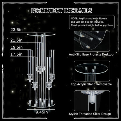4PCS Acrylic Candelabra Centerpieces for Tables,2-in-1 Clear 5 Arm Candelabras &Flower Stand for Wedding Centerpieces,Acrylic Centerpieces Stand for Birthday Party Event Decor Fit LED Candle