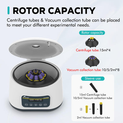 LAB FISH Centrifuge Machine LC-400PRO 2ml/5ml/10ml/15ml Lab Test Tubes | Low Speed Control 500-5000RPM,Max 2683xg | Timer Function 30sec-59min