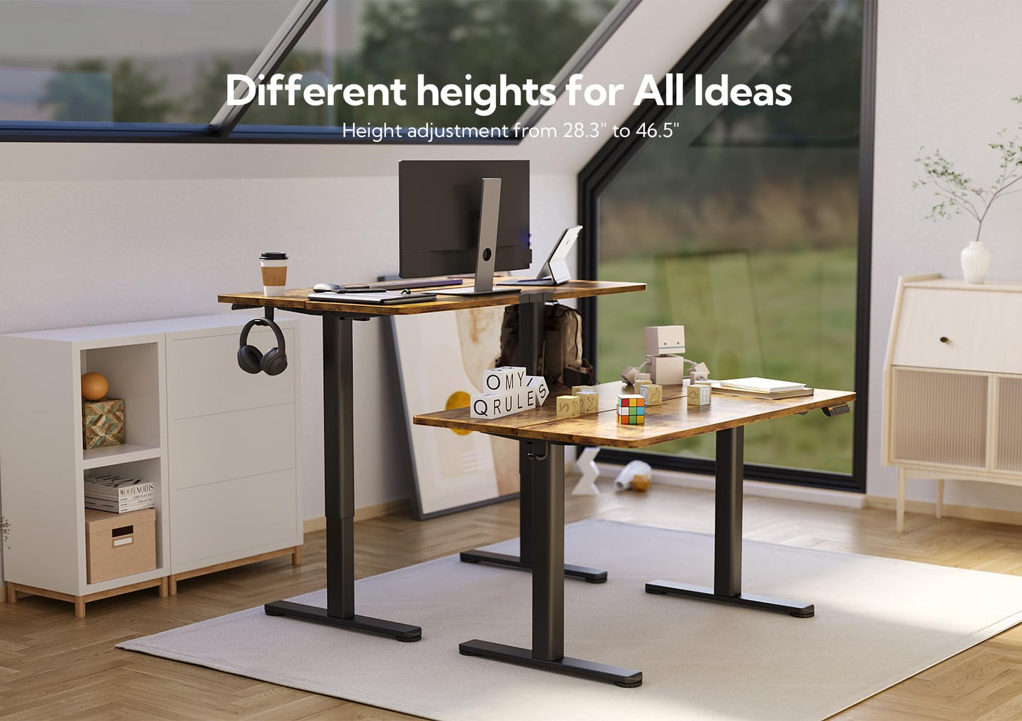Claiks Electric Standing Desk, Adjustable Height Stand up Desk, 24x48 Inches Sit Stand Home Office Desk with Splice Board, Black Frame/Rustic Brown Top