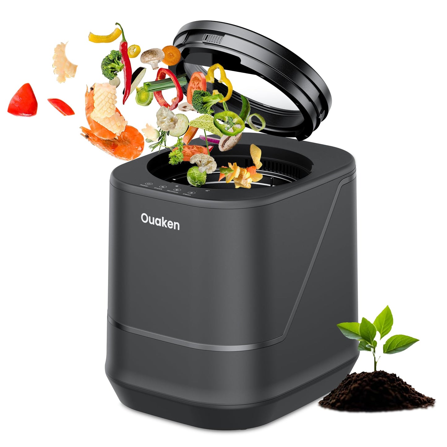 Ouaken 4L Electric Composter for Kitchen, Smart Countertop Compost Bin, Odorless | Low Noise | Auto-Cleaning | Turn Food Waste into Fertilizer, Indoor Food Waste Compost Machine, Black