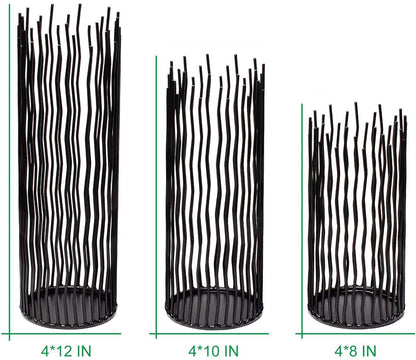 Set of 3 Metal Iron Candle Holder, Black Candlestick Modern Table Centerpiece for Indoor & Outdoor Decor, Dining Room, Home Decoration