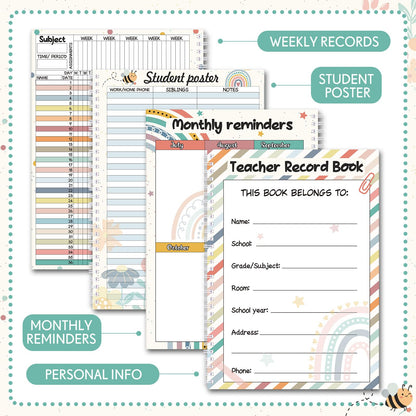 Fuyoooo Teacher Record Book 2026-2027 Spiral Bound Pencil Grade Book for Teachers Lesson Planner Attendance Books for School Classroom 8x11 Double Sided Boho Design Teacher Appreciation Gift