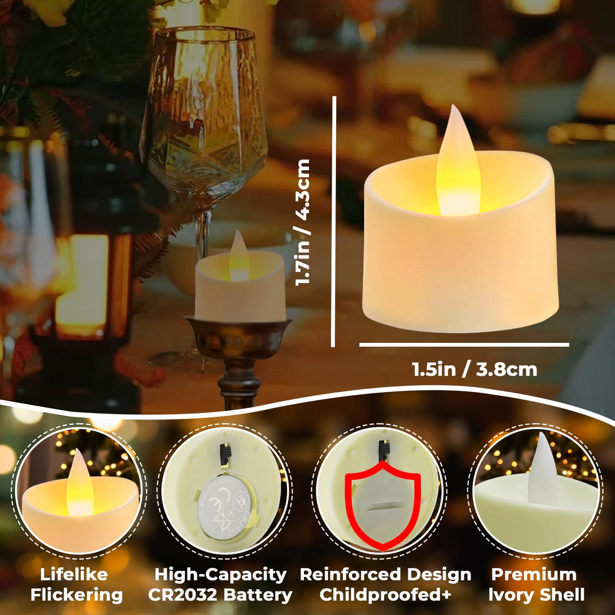 Haown Realistic Flameless Tea Lights - 50 Pack Mega Bulk Set with Dancing Flicker, Heavy-Duty LED Votives for Weddings, Events & Home Decor (Ivory Base, 50 Pack)