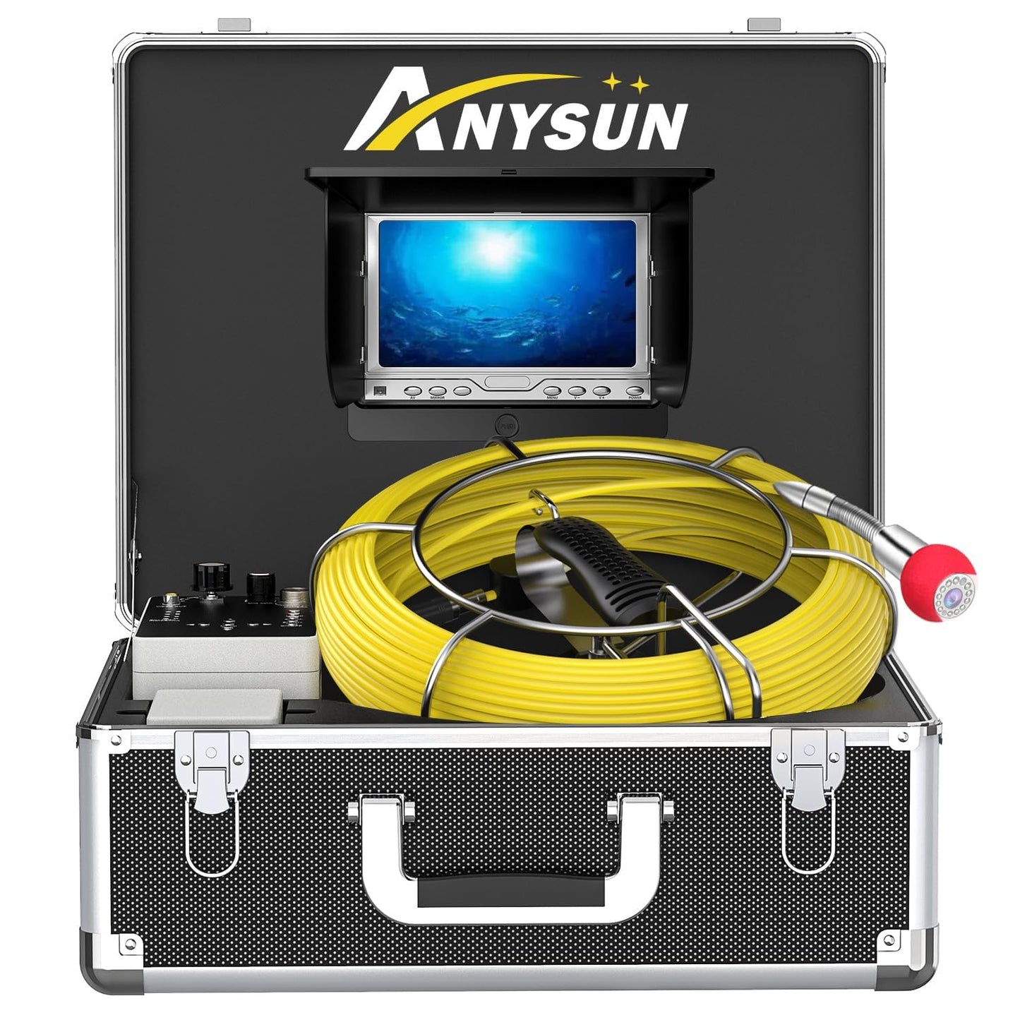 Sewer Camera 100FT, Can Connect External Monitor, Zoom in and Out, IP68 Waterproof, 12 pcs Adjustable Light, Plumbing Snake Cam with DVR Pipe Video Inspection, for Sewer Line, Drain, Duct, Plumbing