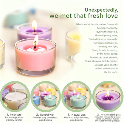 7–8 Hour Long-Burning Scented Tea Lights (6-Pack) — Assorted Scented Candles in Glass Cups | Smokeless & Aromatic — Ideal for Home, Weddings, Parties, and Gifting (Purple)