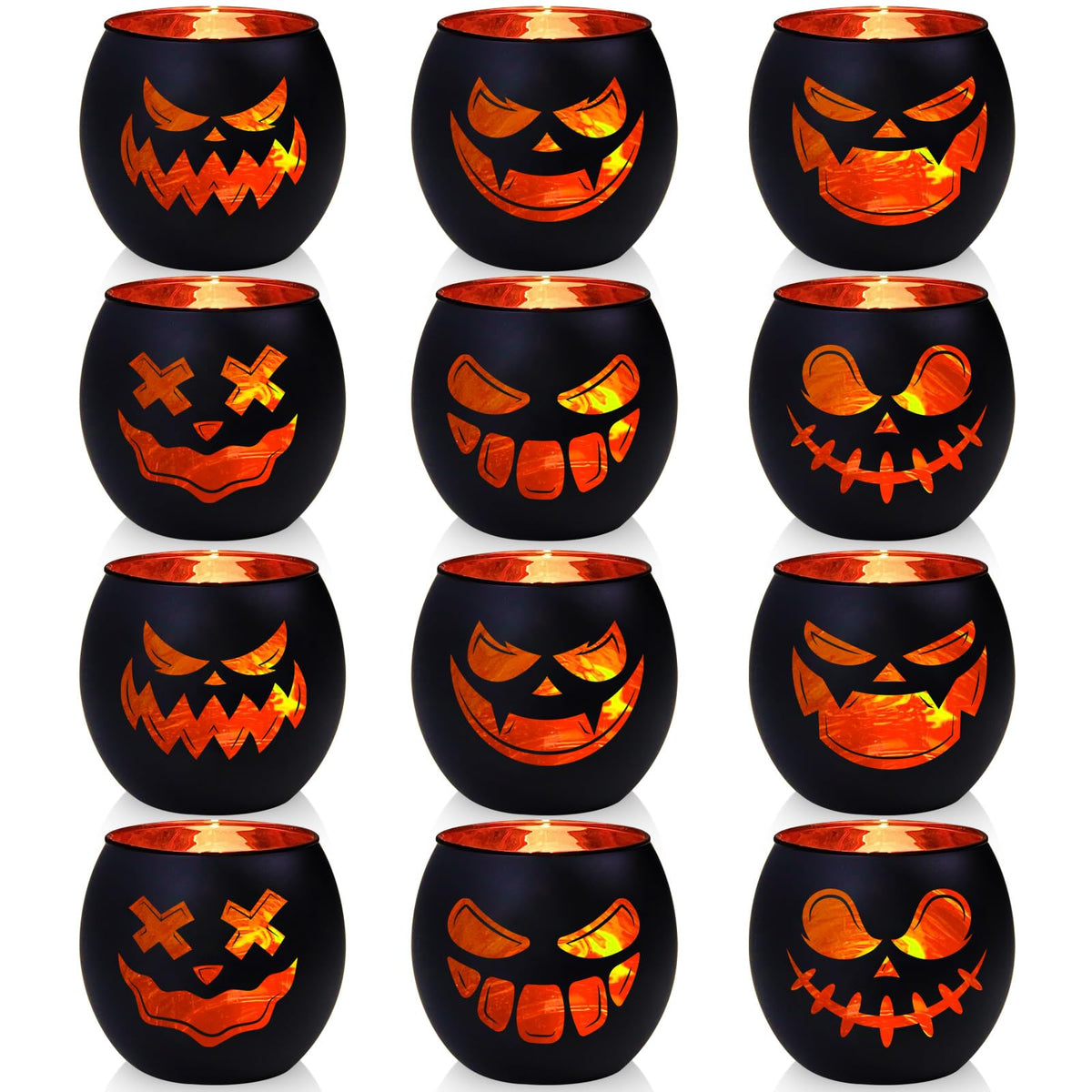 Black Halloween Table Centerpieces Candle Holders 12 PCS, Jack O Lantern Tealight Votive Candle Holders, Indoor Halloween Decorations for Mantel Coffe Table Decor