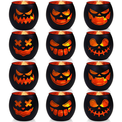 Black Halloween Table Centerpieces Candle Holders 12 PCS, Jack O Lantern Tealight Votive Candle Holders, Indoor Halloween Decorations for Mantel Coffe Table Decor