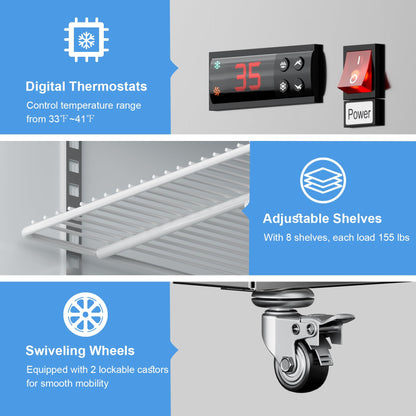 LCEKY 48" W 4 Door Commercial Refrigerator Stainless Steel 36 Cu.ft Fridge for Restaurant, Bar, Shop Upright