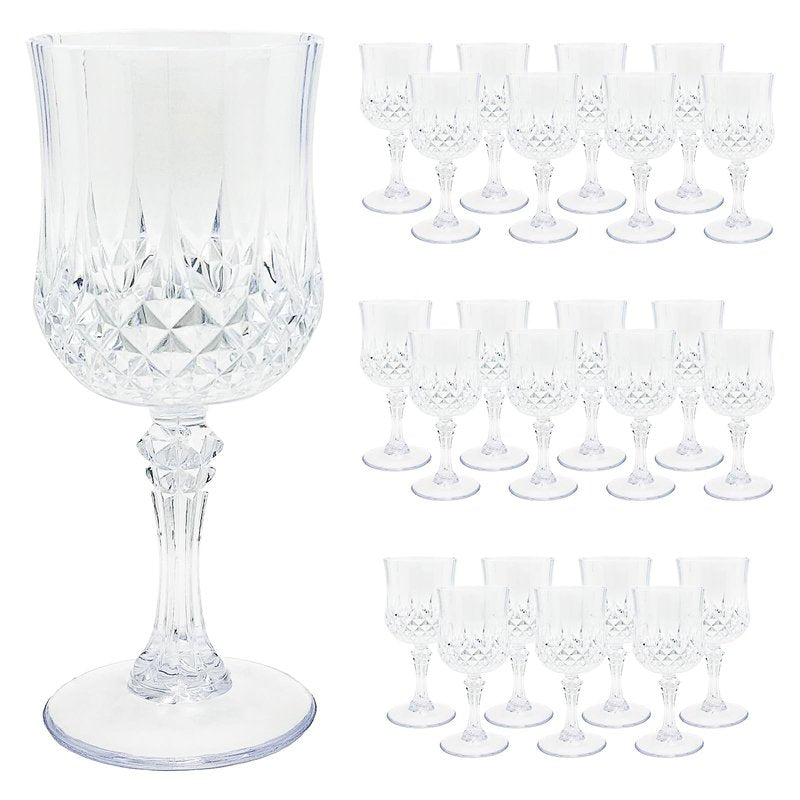 Veiuwa 24 PCS Plastic Wine Glasses Clear,Reusable Plastic Wine Glasses,White Goblet Glass,Durable and Sturdy Cups Can Be Ssed for Various Parties Such as Weddings!