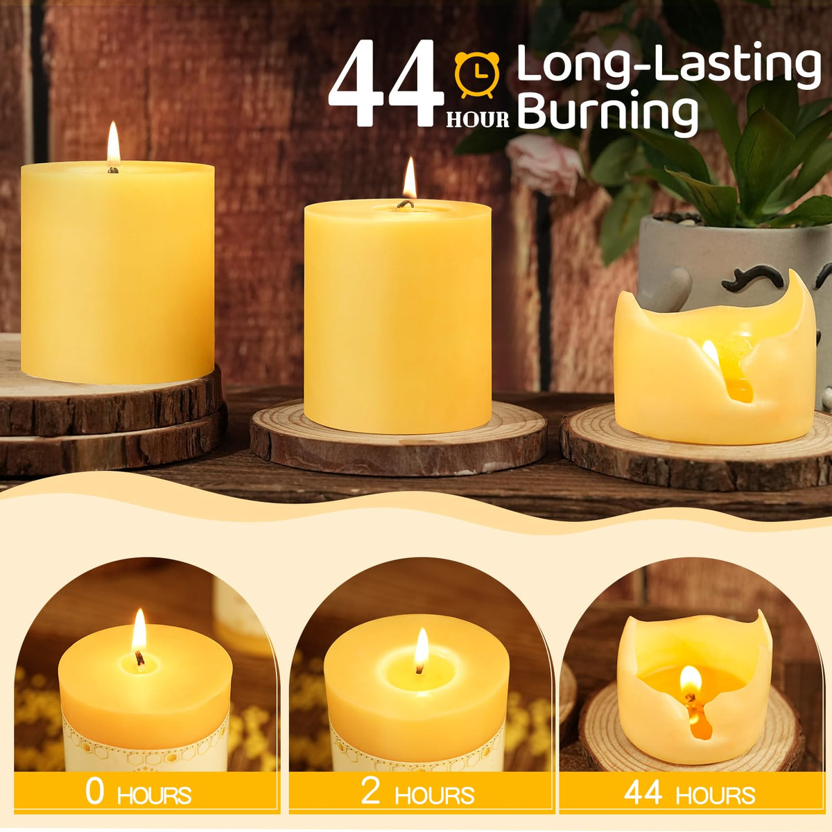 2 Pack Natural Beeswax Candles,88 Hours Long Burning-Bees Wax Candles for Home,100% Pure Beeswax Pillar Candle for Emergency,Paryer,Parties,Unscented Dripless Smokeless Pillar Candle Bulk 2.8x3in