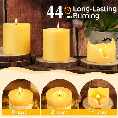 2 Pack Natural Beeswax Candles,88 Hours Long Burning-Bees Wax Candles for Home,100% Pure Beeswax Pillar Candle for Emergency,Paryer,Parties,Unscented Dripless Smokeless Pillar Candle Bulk 2.8x3in