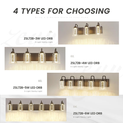 zeyu 25W LED Bathroom Vanity Lighting Fixture, 5-Light, Oil Rubbed Bronze, Crystal Bubble Glass, Model ZSL72B-5W LED ORB-1