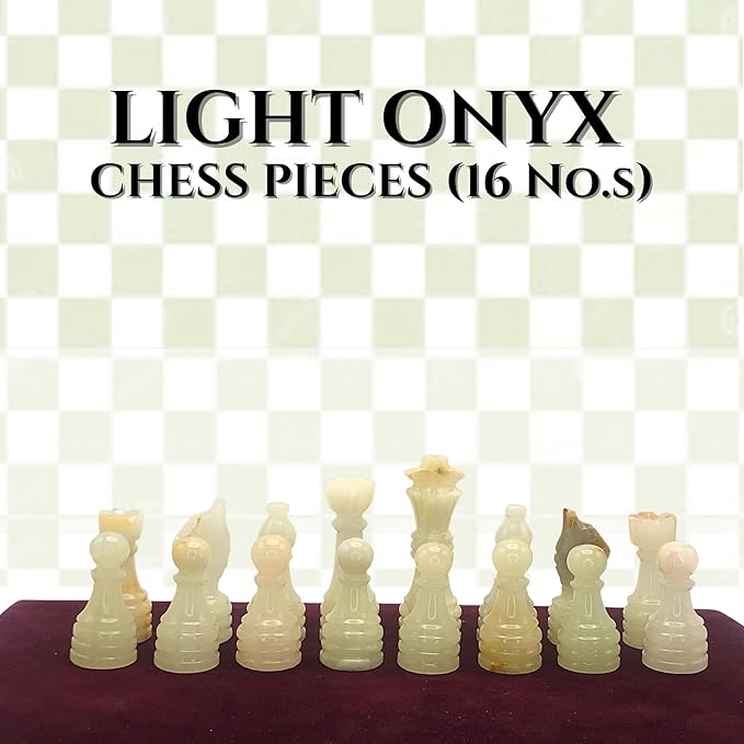 Handcrafted Premium Marble Chess Pieces Set – Elegant 32-Piece Replacement for 12-15 Inch Chess Boards Storage Box (Black and Onyx)
