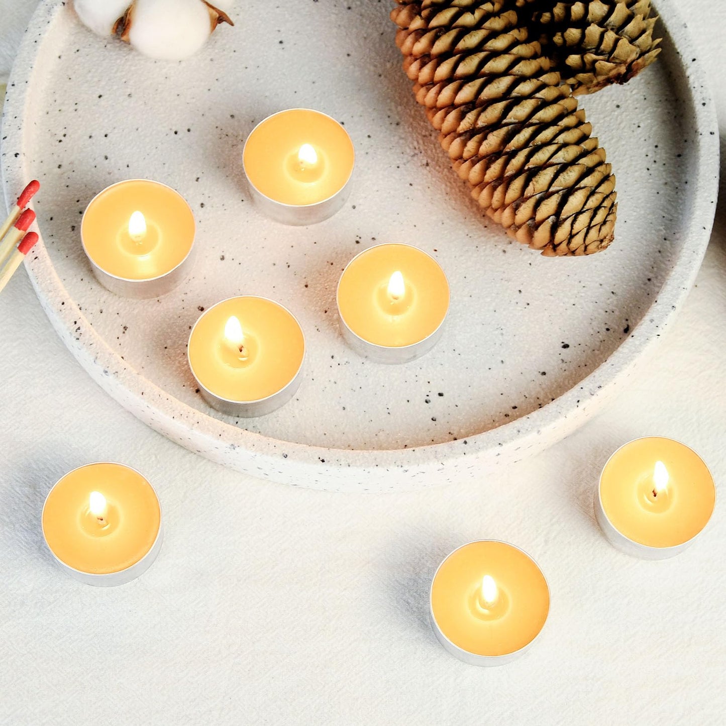 Natural Organic Beeswax Tea Candles in Metal Aluminum Cup - Small Candle Bulk Natural Scent Smokeless 4-5 Hours Long Burning - Yellow, Pack of 50