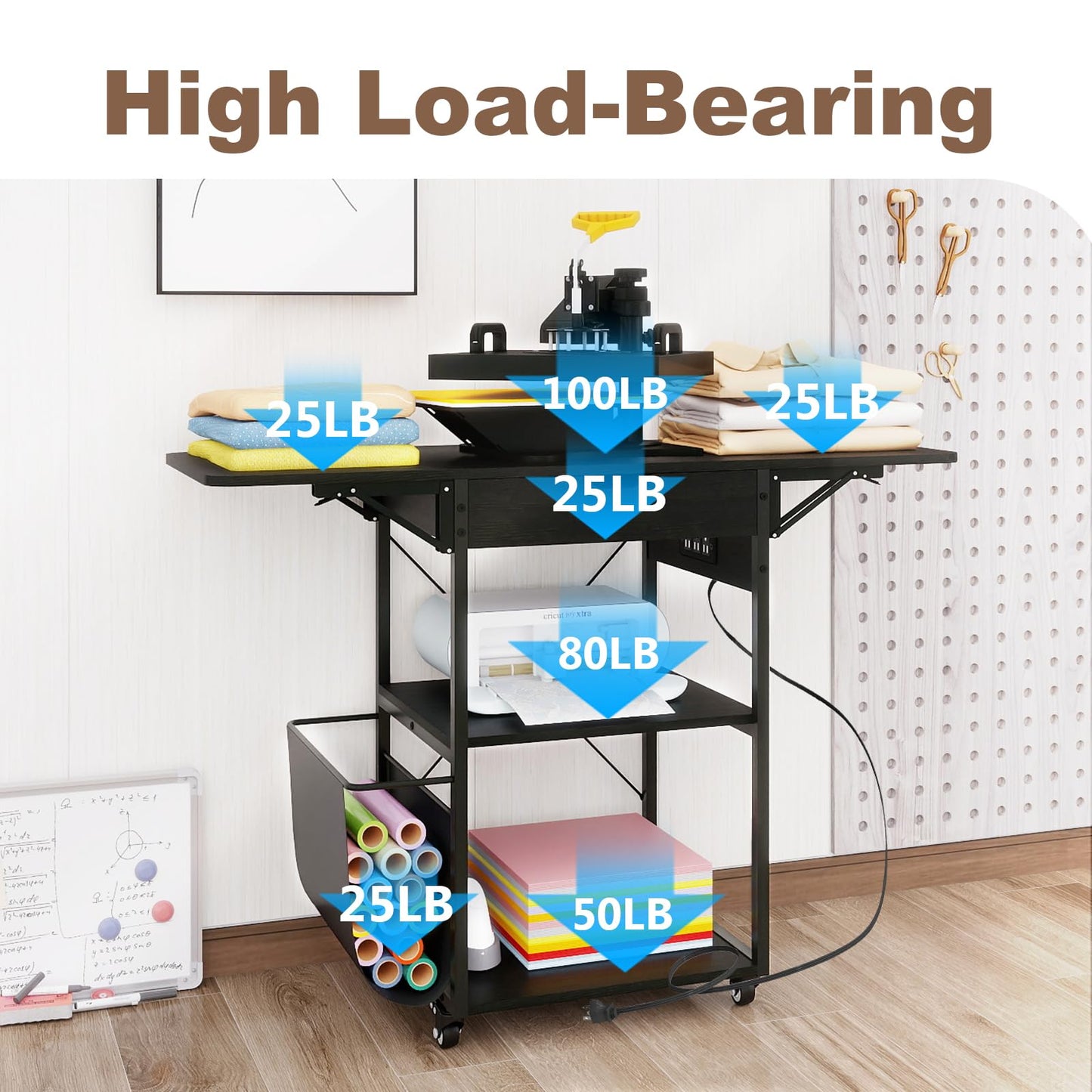 PUNCIA Foldable Heat Press Table with Drawers - Heavy Duty Heat Press Stand with Wheels for Easy Mobility Collapsible Heavy Duty Workbench for Sublimation, T-Shirts and Caps Heat Transfer Project