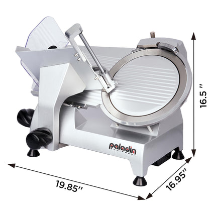 Paladin Equipment 10" Electric Meat Slicer, 1/3 HP Deli Slicer with Italian Carbon Steel Blade, Lunch Food, Semi-frozen Meat, Cheese Cutter, Adjustable Slicing Thickness for Commercial and Home Use