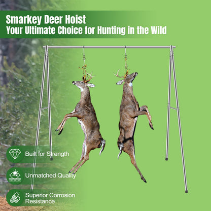 Deer Hanger for Skinning, Stainless Steel Deer Hanging Hoist with Winch & Gambrel, Game Hoist Rack for Deer, Elk, Bear, Hogs, Goat, Boar, Fish, Ideal for Hunting, Dressing, Processing - Heavy Duty