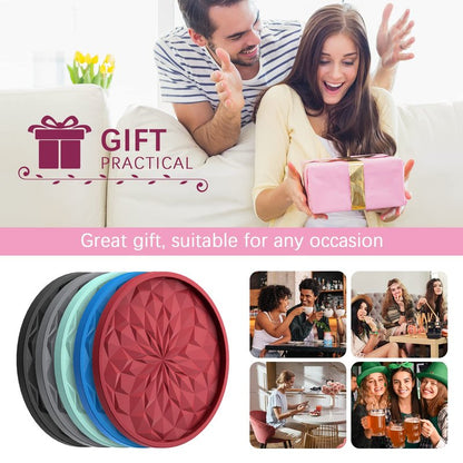 ME.FAN Silicone Coasters with Holder,[6 Pack] Drinking Coasters - Cup Mat for Hot or Cold Drinks, Thickened, Non-Slip, Non-stick,Deep Tray Ether