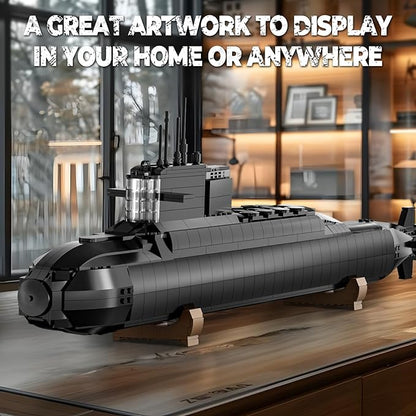 Strategic Nuclear Submarine Toy Building Blocks Set for Adult Kids WW2 Historical Military Battleship Model Kit with Light Home Office Decor Collection Gift for Men Boys Teens 14 16+ (1498cs)